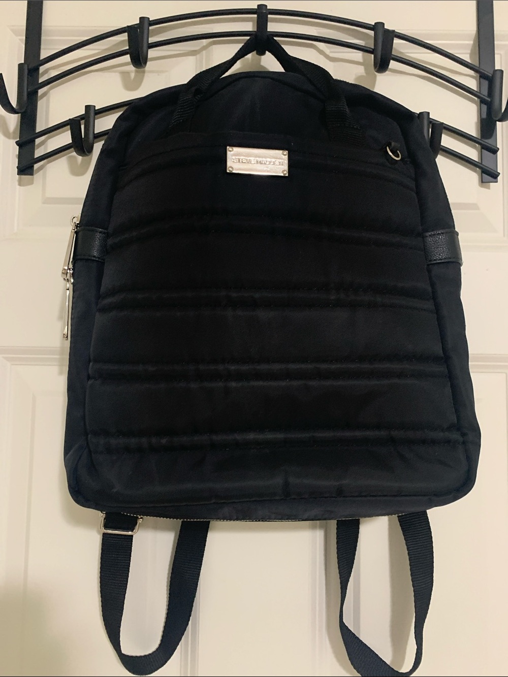 Steve Madden Black Quilted Backpack with Silver Hardware